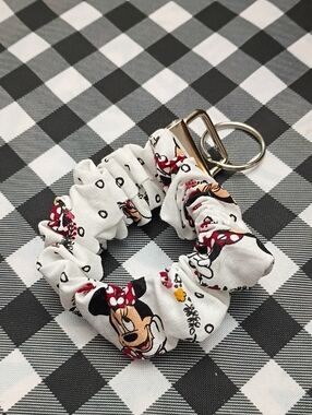 Minnie Mouse White and Red Scrunchie Keychain